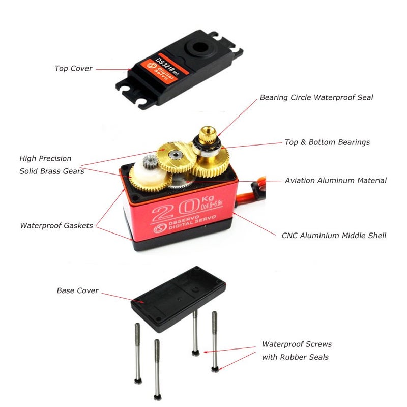 ANNIMOS Pack of 4 DS3218 Digital RC Servo Motor 20KG High Torque Full Metal Gear Waterproof for Baja Cars Robot DIY 270Â° - Image 3